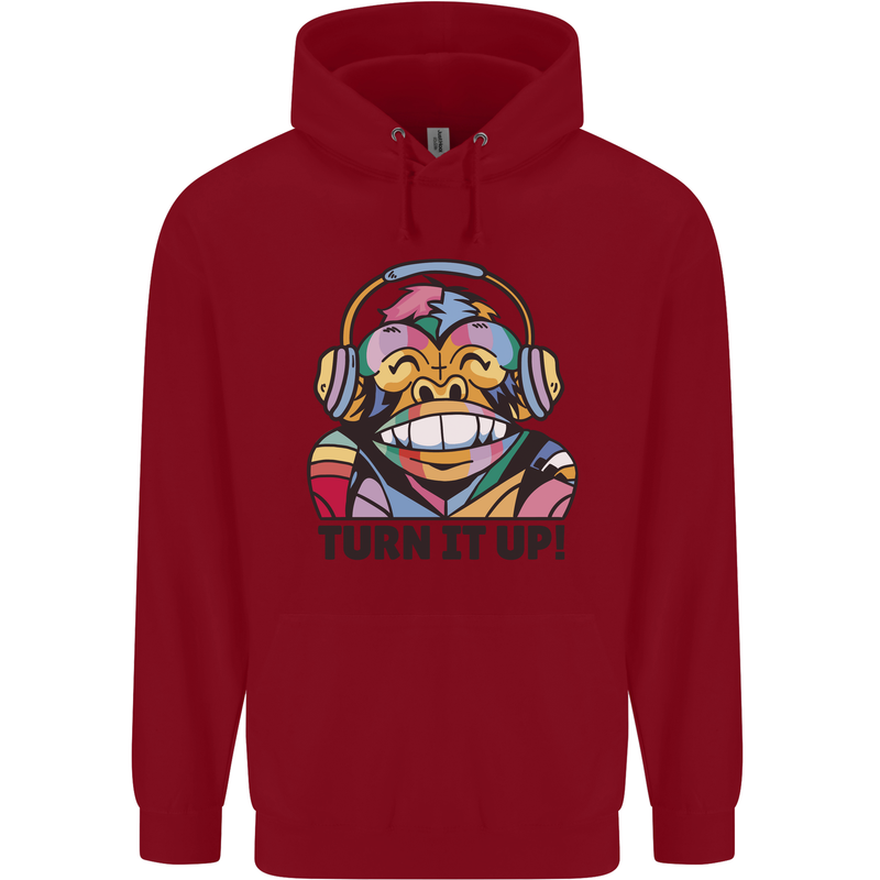 Turn It Up Monkey DJ Headphones Music Childrens Kids Hoodie Red