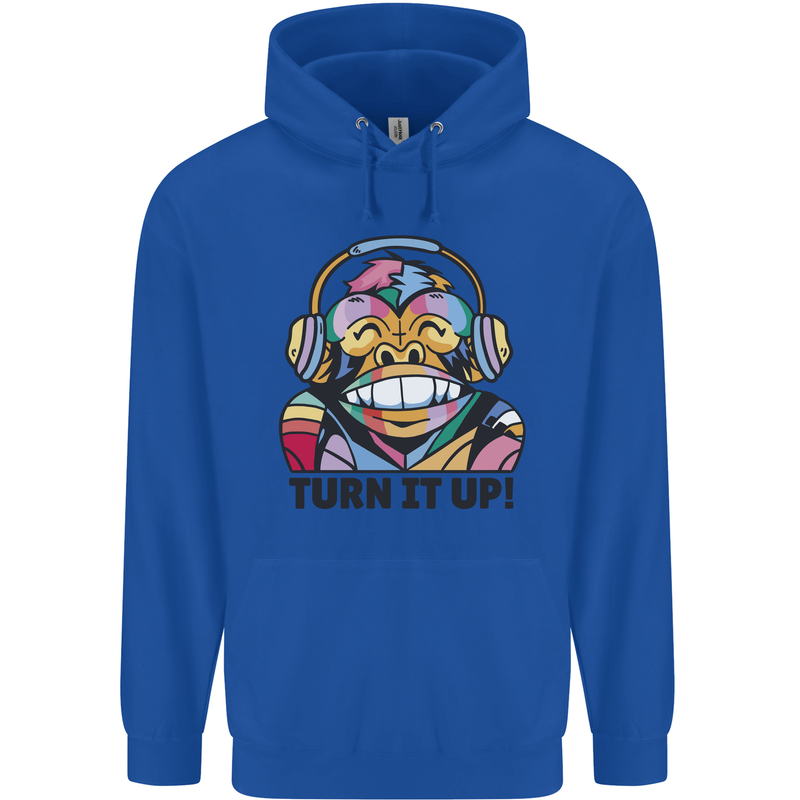 Turn It Up Monkey DJ Headphones Music Childrens Kids Hoodie Royal Blue