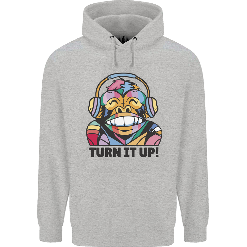 Turn It Up Monkey DJ Headphones Music Childrens Kids Hoodie Sports Grey