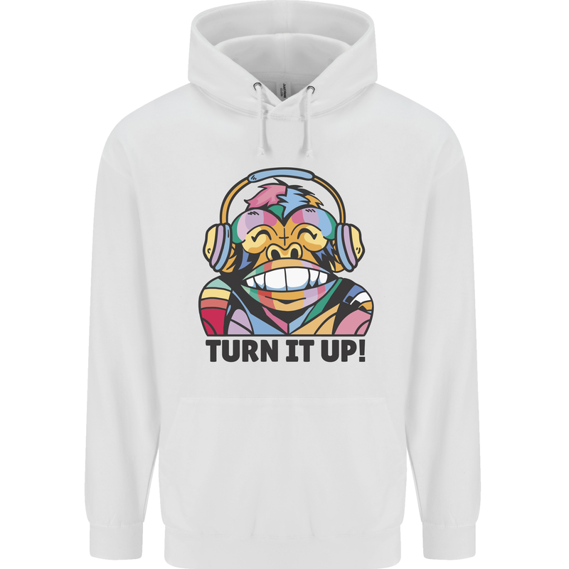 Turn It Up Monkey DJ Headphones Music Childrens Kids Hoodie White