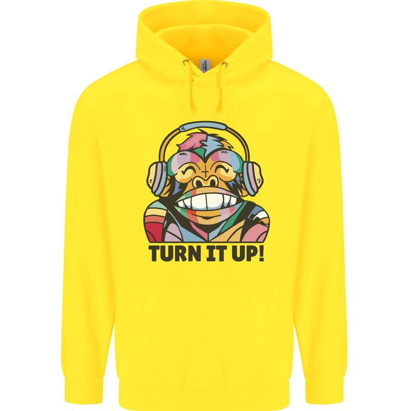 Turn It Up Monkey DJ Headphones Music Childrens Kids Hoodie Yellow