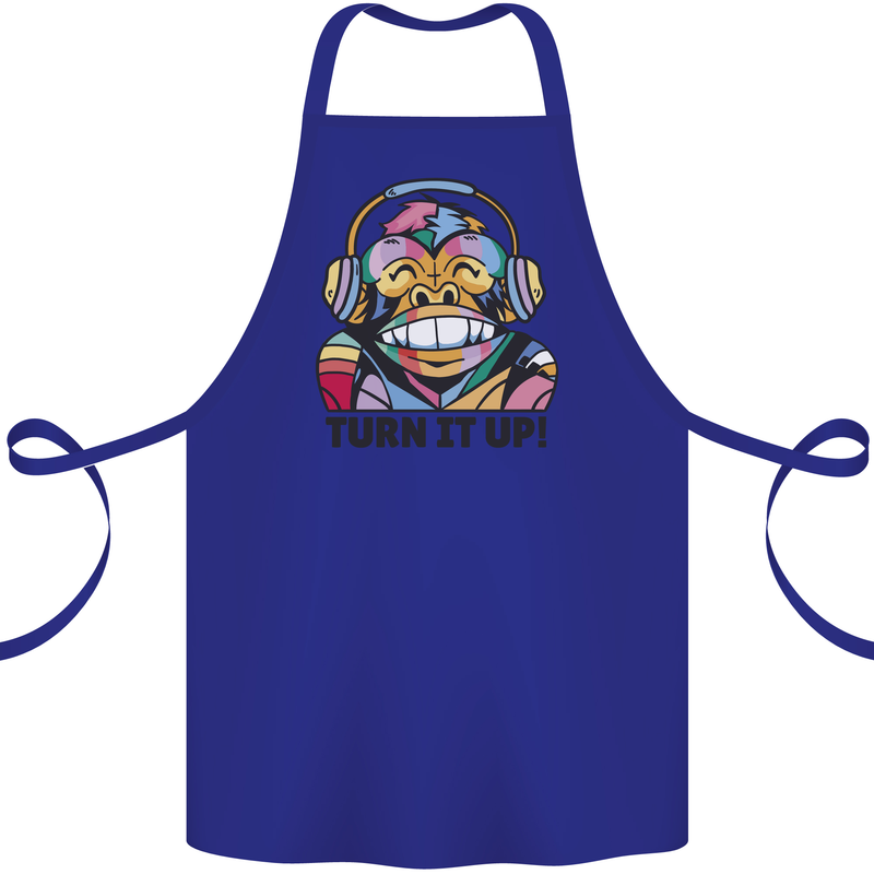 Turn It Up Monkey DJ Headphones Music Cotton Apron 100% Organic Royal Blue