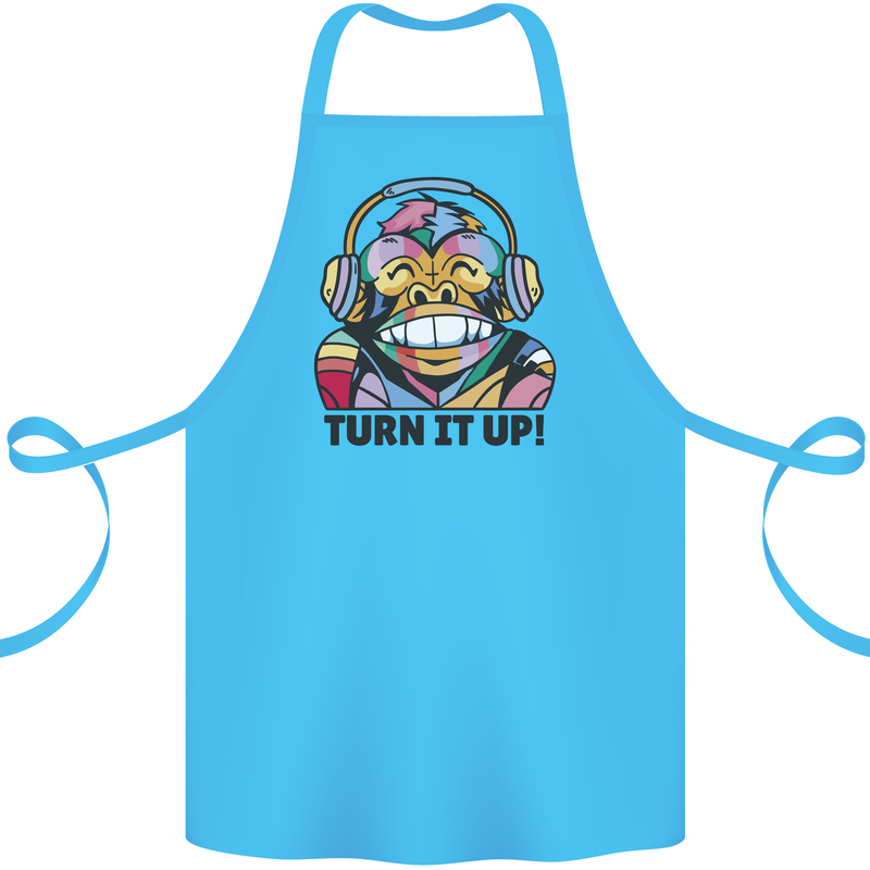 Turn It Up Monkey DJ Headphones Music Cotton Apron 100% Organic Turquoise