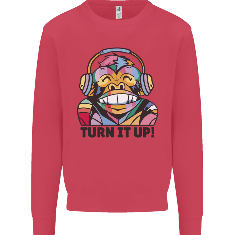 Turn It Up Monkey DJ Headphones Music Kids Sweatshirt Jumper Heliconia