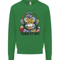 Turn It Up Monkey DJ Headphones Music Kids Sweatshirt Jumper Irish Green