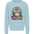 Turn It Up Monkey DJ Headphones Music Kids Sweatshirt Jumper Light Blue