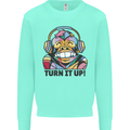 Turn It Up Monkey DJ Headphones Music Kids Sweatshirt Jumper Peppermint