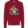 Turn It Up Monkey DJ Headphones Music Kids Sweatshirt Jumper Red