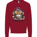 Turn It Up Monkey DJ Headphones Music Kids Sweatshirt Jumper Red
