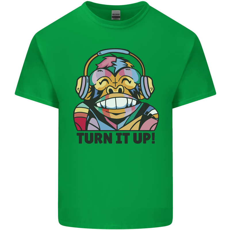 Turn It Up Monkey DJ Headphones Music Kids T-Shirt Childrens Irish Green