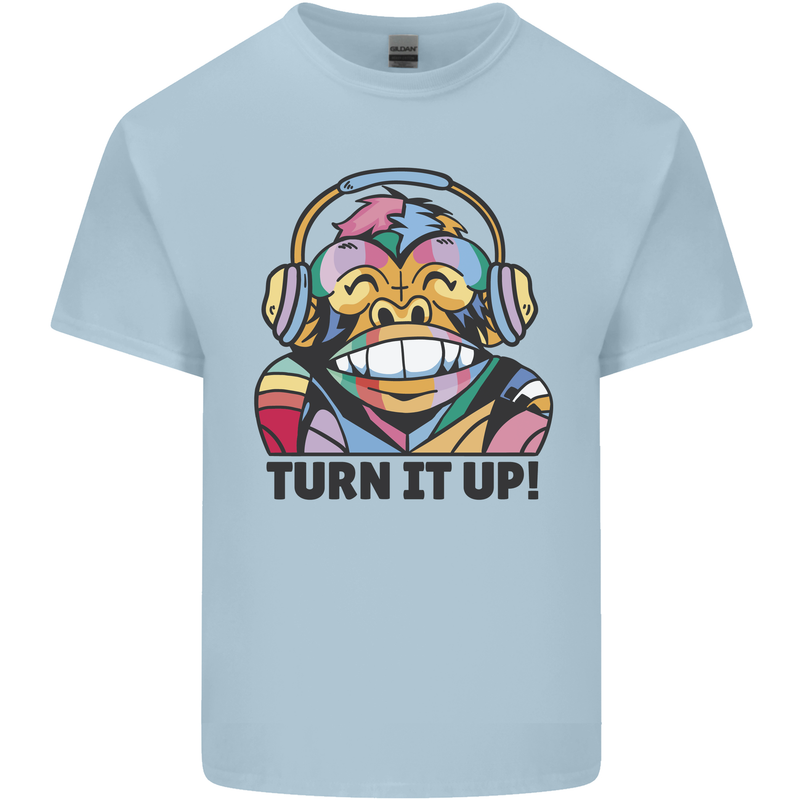 Turn It Up Monkey DJ Headphones Music Kids T-Shirt Childrens Light Blue