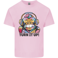 Turn It Up Monkey DJ Headphones Music Kids T-Shirt Childrens Light Pink