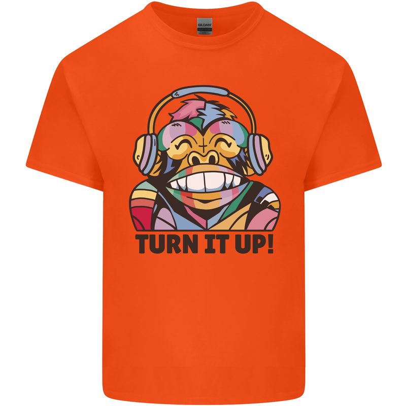 Turn It Up Monkey DJ Headphones Music Kids T-Shirt Childrens Orange