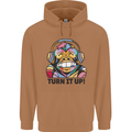 Turn It Up Monkey DJ Headphones Music Mens 80% Cotton Hoodie Caramel Latte
