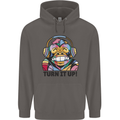 Turn It Up Monkey DJ Headphones Music Mens 80% Cotton Hoodie Charcoal