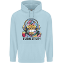 Turn It Up Monkey DJ Headphones Music Mens 80% Cotton Hoodie Light Blue