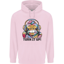 Turn It Up Monkey DJ Headphones Music Mens 80% Cotton Hoodie Light Pink