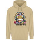 Turn It Up Monkey DJ Headphones Music Mens 80% Cotton Hoodie Sand