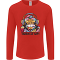 Turn It Up Monkey DJ Headphones Music Mens Long Sleeve T-Shirt Red