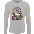 Turn It Up Monkey DJ Headphones Music Mens Long Sleeve T-Shirt Sports Grey