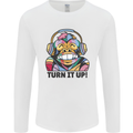 Turn It Up Monkey DJ Headphones Music Mens Long Sleeve T-Shirt White