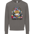 Turn It Up Monkey DJ Headphones Music Mens Sweatshirt Jumper Charcoal