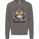 Turn It Up Monkey DJ Headphones Music Mens Sweatshirt Jumper Charcoal