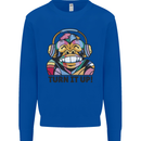 Turn It Up Monkey DJ Headphones Music Mens Sweatshirt Jumper Royal Blue