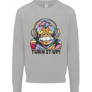Turn It Up Monkey DJ Headphones Music Mens Sweatshirt Jumper Sports Grey