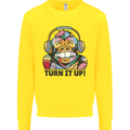 Turn It Up Monkey DJ Headphones Music Mens Sweatshirt Jumper Yellow