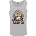 Turn It Up Monkey DJ Headphones Music Mens Vest Tank Top Sports Grey