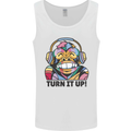 Turn It Up Monkey DJ Headphones Music Mens Vest Tank Top White