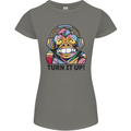 Turn It Up Monkey DJ Headphones Music Womens Petite Cut T-Shirt Charcoal