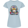 Turn It Up Monkey DJ Headphones Music Womens Petite Cut T-Shirt Light Blue