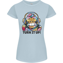 Turn It Up Monkey DJ Headphones Music Womens Petite Cut T-Shirt Light Blue