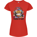Turn It Up Monkey DJ Headphones Music Womens Petite Cut T-Shirt Red