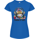 Turn It Up Monkey DJ Headphones Music Womens Petite Cut T-Shirt Royal Blue