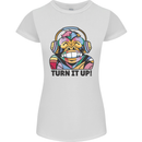 Turn It Up Monkey DJ Headphones Music Womens Petite Cut T-Shirt White