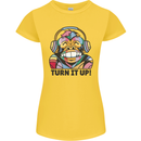 Turn It Up Monkey DJ Headphones Music Womens Petite Cut T-Shirt Yellow