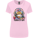 Turn It Up Monkey DJ Headphones Music Womens Wider Cut T-Shirt Light Pink