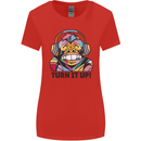 Turn It Up Monkey DJ Headphones Music Womens Wider Cut T-Shirt Red