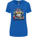 Turn It Up Monkey DJ Headphones Music Womens Wider Cut T-Shirt Royal Blue