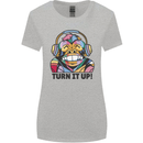 Turn It Up Monkey DJ Headphones Music Womens Wider Cut T-Shirt Sports Grey