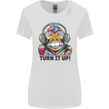 Turn It Up Monkey DJ Headphones Music Womens Wider Cut T-Shirt White