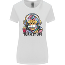 Turn It Up Monkey DJ Headphones Music Womens Wider Cut T-Shirt White