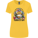 Turn It Up Monkey DJ Headphones Music Womens Wider Cut T-Shirt Yellow