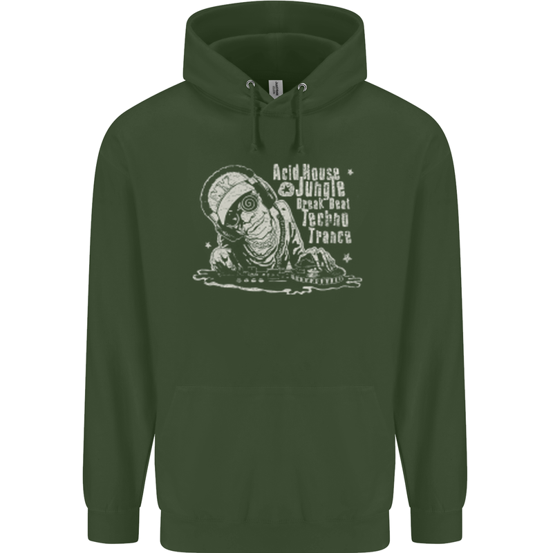 Twisted DJ Decks Vinyl DJing Acid House Childrens Kids Hoodie Forest Green