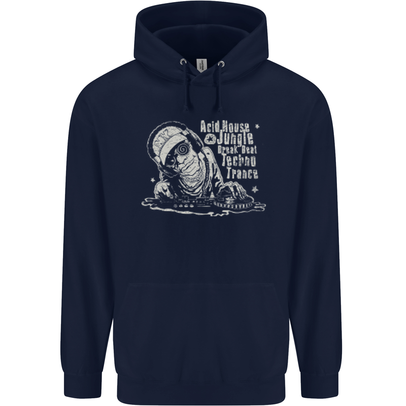 Twisted DJ Decks Vinyl DJing Acid House Childrens Kids Hoodie Navy Blue