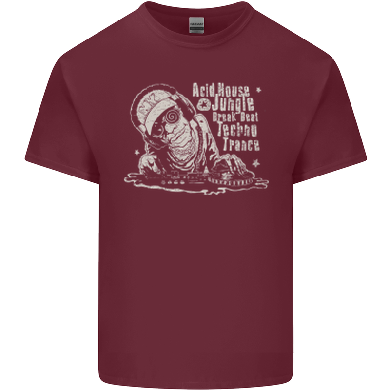 Twisted DJ Decks Vinyl DJing Acid House Mens Cotton T-Shirt Tee Top Maroon