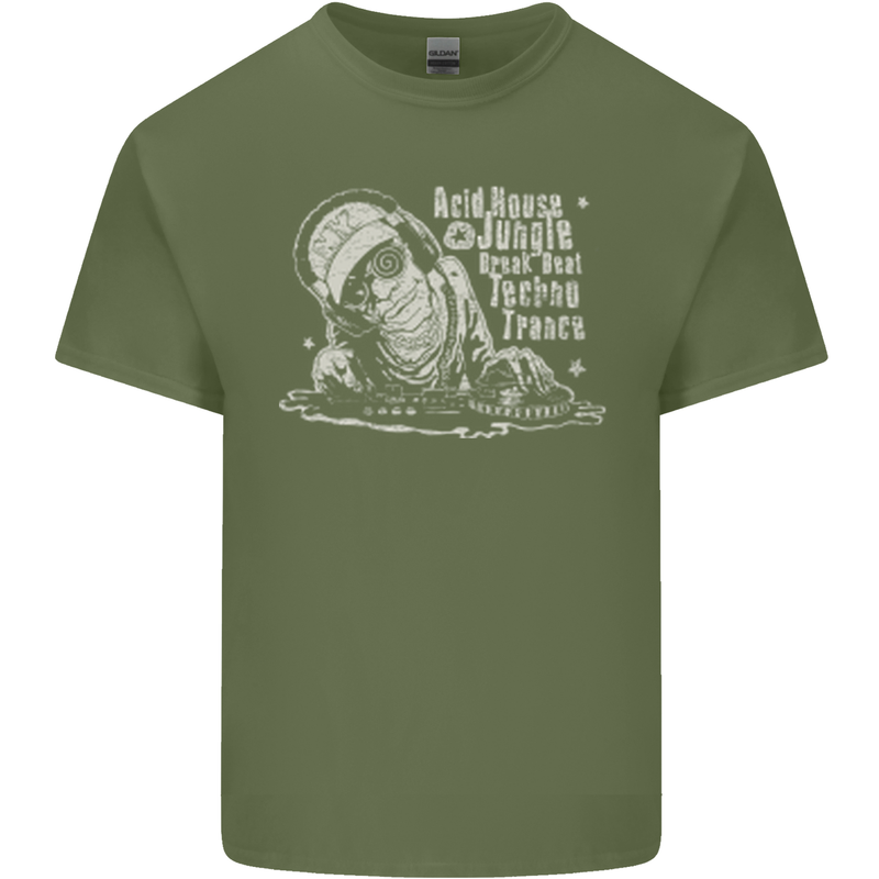 Twisted DJ Decks Vinyl DJing Acid House Mens Cotton T-Shirt Tee Top Military Green